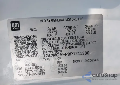 2023 Chevrolet Express Cargo Rwd 2500 Regular Wheelbase Wt from USA, damaged, VIN 1GCWGAFP9P1211380